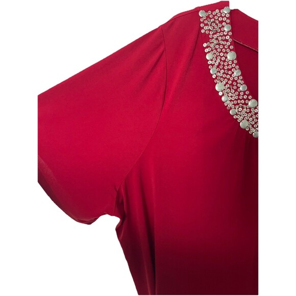 Maggie Barnes Red Knit Top 4x Embellished Silver Neckline - Picture 3 of 5